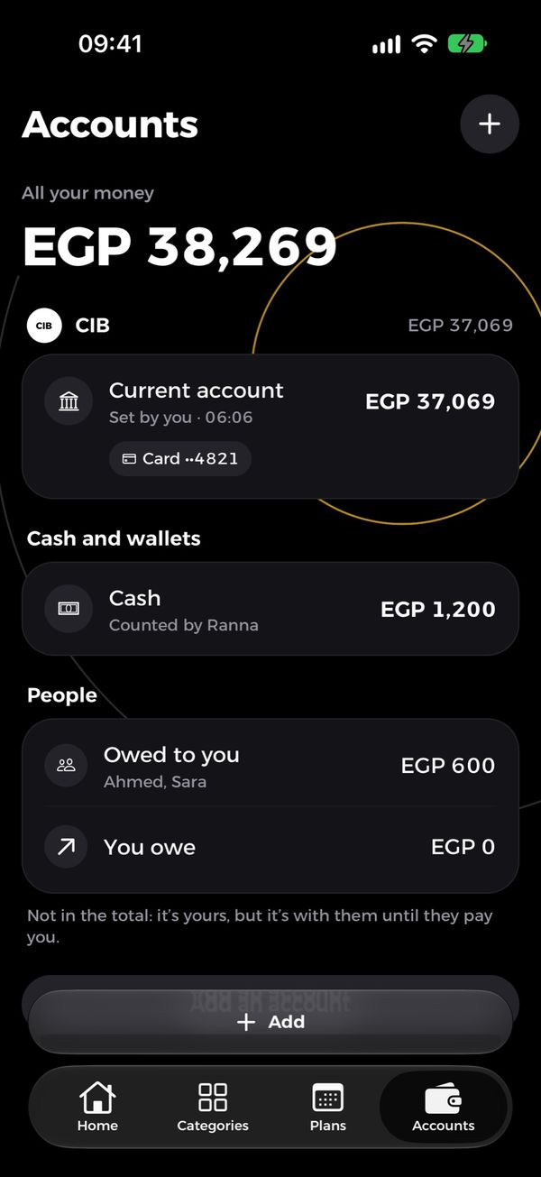 All your accounts and their total