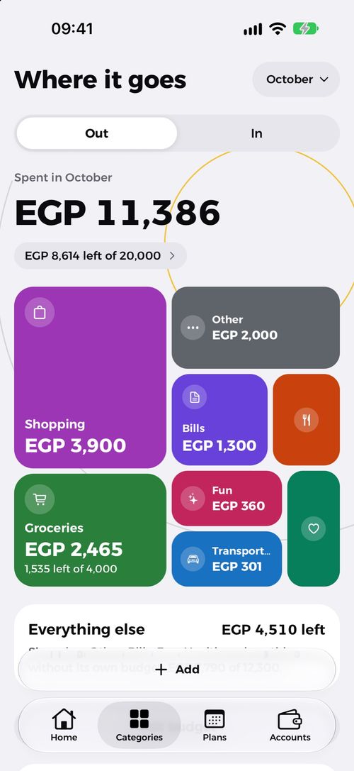 Where the money went this month, by category