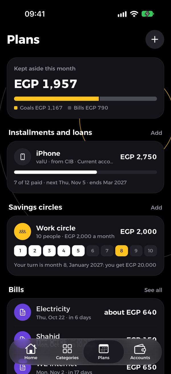 An installment, a savings circle and bills